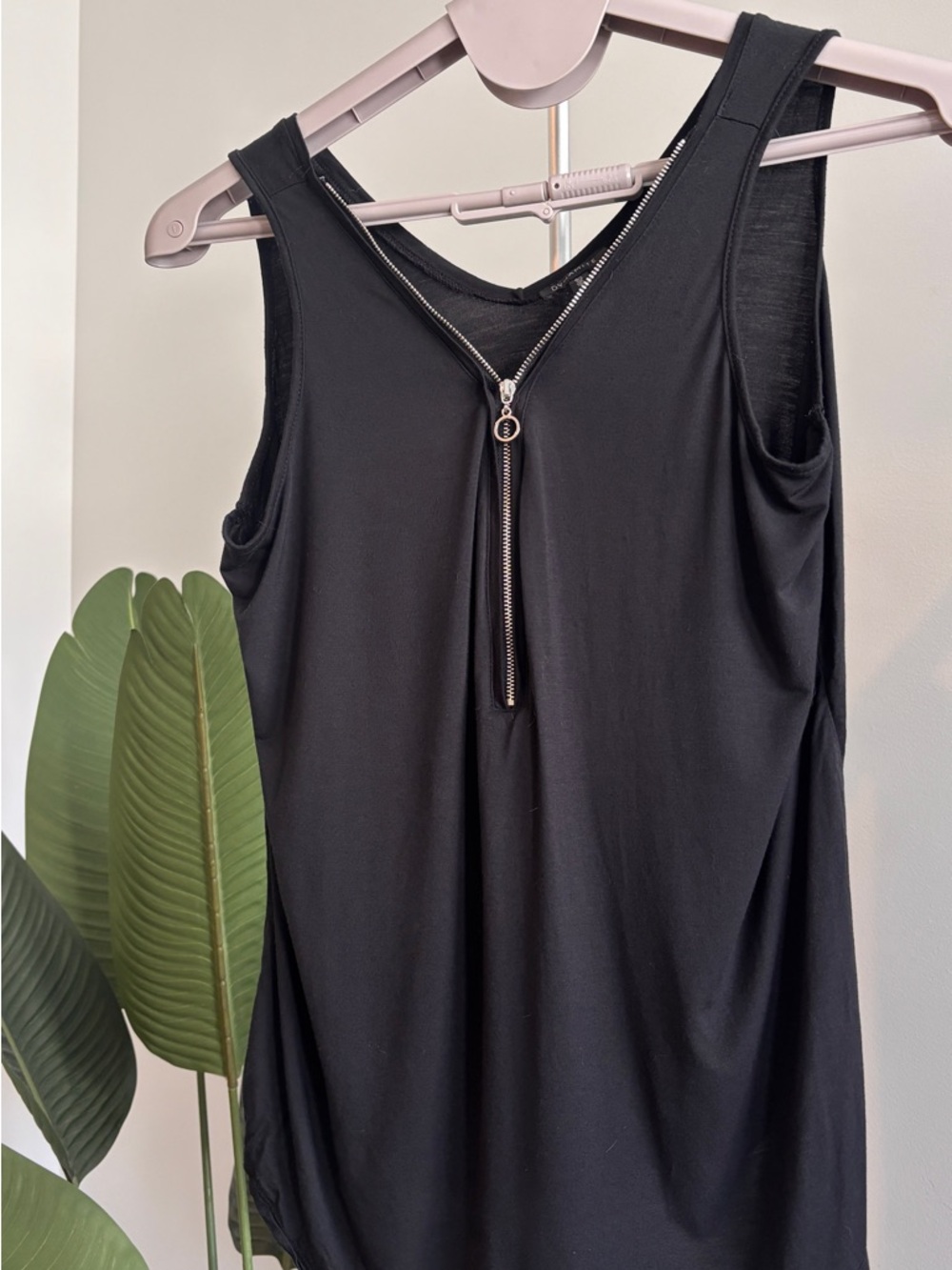 Dynamite Black Sleeveless Tank with Front Zip Detail